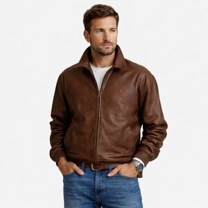 Polo Ralph Lauren Men's Vintage Brown Leather Bomber Jacket Sz L